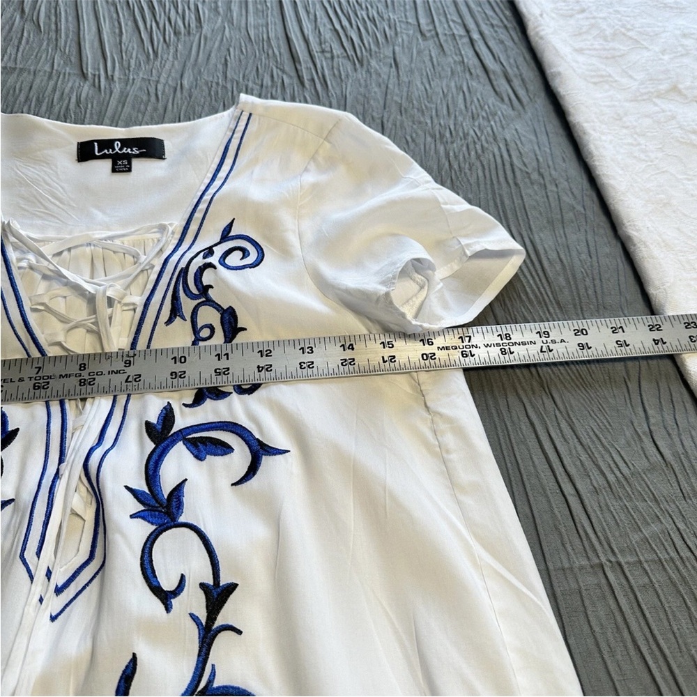 Lulus Small Embroidered Lace Up Shift Dress Vacation Beach Down In Kokomo - Picture 9 of 13